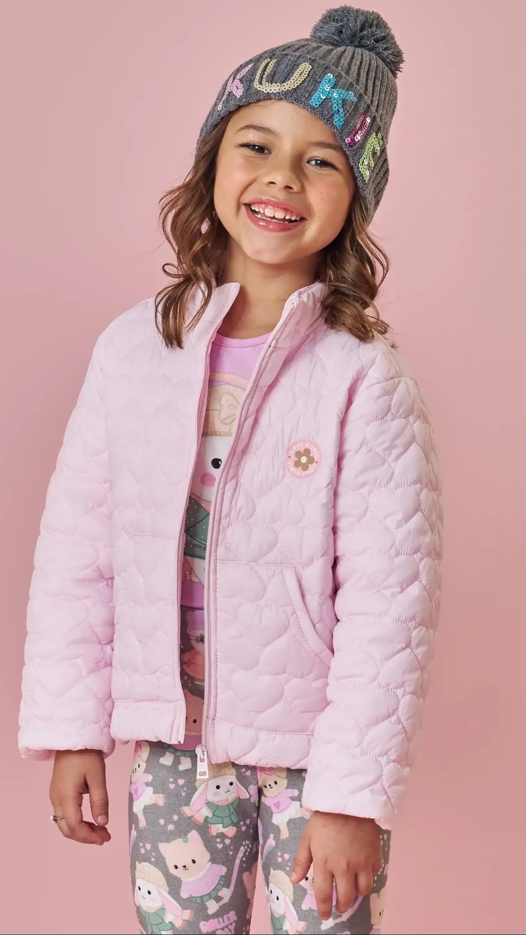Jaqueta Puffer em Nylon Matelasse Coracao 89240 Kukie